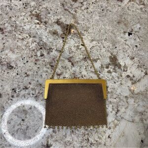 Vintage Whiting & Davis Gold Mesh Black Enamel Evening Handbag